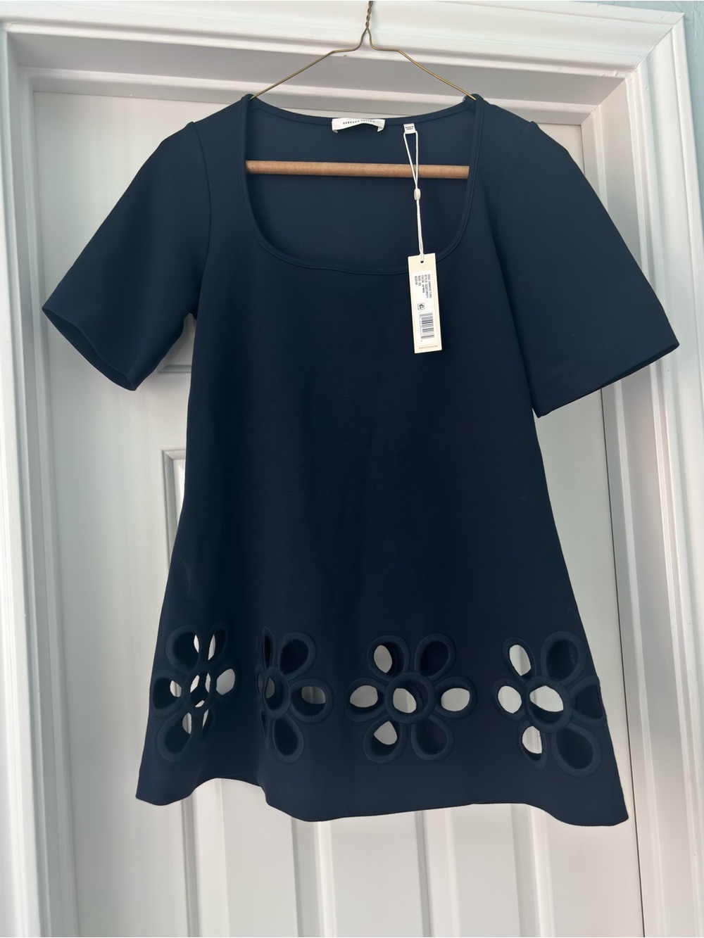 Rebecca Taylor Navy Floral Cutout Scoop Neck Tunic Top